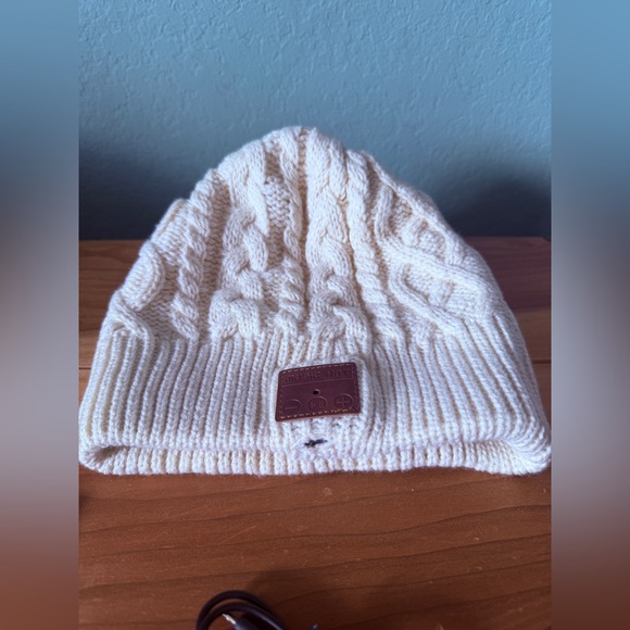 Bluetooth Music Beanie Hat Headphones Knit Winter Cap Cream 9” - Picture 2 of 6